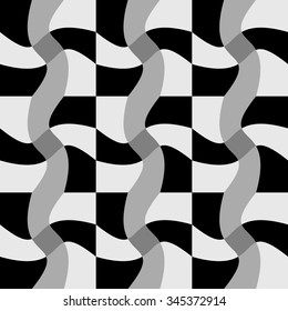 Repeatable pattern with twisting checkered texture. Vector art.