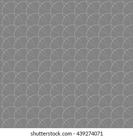 Repeatable pattern w/ interlocking circles, rings. Regular monochrome seamless geometric pattern.