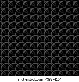 Repeatable pattern w/ interlocking circles, rings. Regular monochrome seamless geometric pattern.