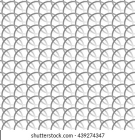 Repeatable pattern w/ interlocking circles, rings. Regular monochrome seamless geometric pattern.