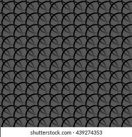 Repeatable pattern w/ interlocking circles, rings. Regular monochrome seamless geometric pattern.