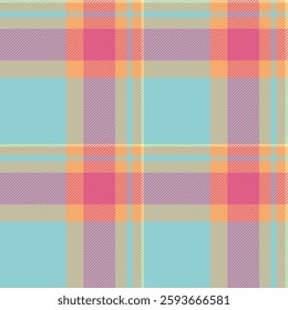 Repeatable patterns seamless fabric check, regular pattern textile vector. Paint texture plaid background tartan in cyan and orange colors palette.