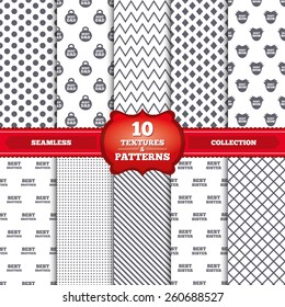Repeatable patterns and textures. Best mom and dad, brother and sister icons. Weight and flower signs. Award symbols. Gray dots, circles, lines on white background. Vector
