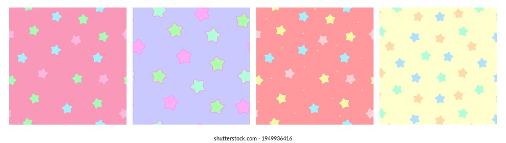 Repeatable Princess Pattern With Star And Dots. Cute Pink Background set. Modern Fairy princess star repetitive pattern for paper, textile design. Fantasy star background collection for boys and girls