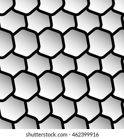 Repeatable seamless pattern with tilted, overlapping hexagons. Geometric monochrome textures