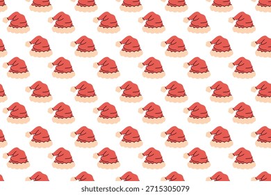 Textura repetible de gorras de Navidades rojas arrugadas con pelaje blanco. Fondo festivo divertido para el papel de regalo de las vacaciones de invierno y la decoración del año Nuevo.