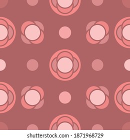Repeatable vector simple geometric abstract and 1960s inspired floral pattern in varying shades of pink on a deep pink backdrop
