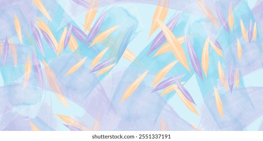 Repeatable watercolor floral leaf pattern. Trendy fabric prints with pastel color texture. Vector illustration