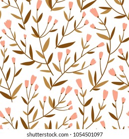 Repeated background with delicate sprigs and little flowers. Cute floral seamless pattern. Natural design for wedding invitation or fabric.