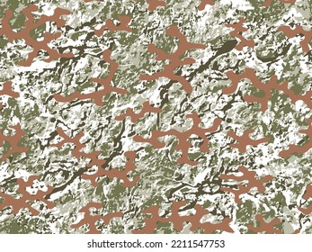 Repeated Beige Color Graphic Military Wallpaper.  Green Seamless Monochrome Vector Army Texture. Brown Seamless Modern Vector Commando Fabric. Repeated Khaki Graphic Camouflage Pattern. 