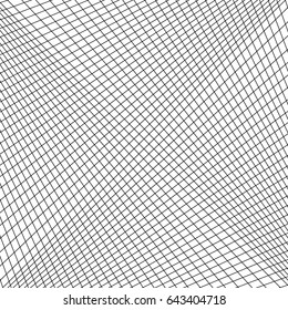 Repeated black crossed lines on white background. Diagonal striped illustration. Surface pattern design with linear ornament. Grid motif. Grill wallpaper. Digital paper for web designing. Vector art.