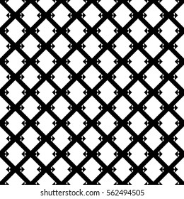 Repeated black diagonal lines on white background. Grid wallpaper. Seamless surface pattern design with stripes and triangles ornament. Grill motif. Digital paper for textile print, web designing.