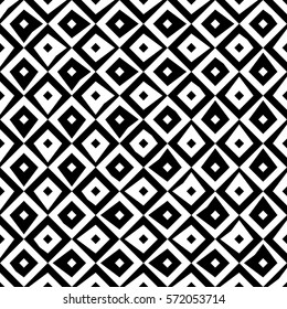 Repeated black diamonds on white background. Ethnic wallpaper. Surface pattern design with rhombuses ornament. Ikat motif. Digital paper for textile print, web designing. Vector art illustration