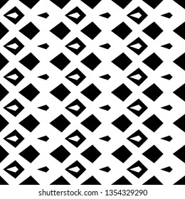 Repeated black figures on white background. Ethnic wallpaper. Seamless surface pattern design with rhombuses, kites ornament. Polygons motif. Digital paper for textile print, web designing.