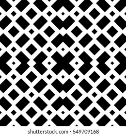 Repeated black figures on white background. Ethnic wallpaper. Seamless surface pattern design with symmetrical polygons ornament. Geometric motif. Digital paper for textile print, web design. Vector