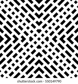 Repeated black figures on white background. Ethnic wallpaper. Seamless surface pattern design with symmetric polygons ornament. Geometric motif. Digital paper for textile print, web designing. Vector
