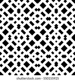 Repeated black figures on white background. Ethnic wallpaper. Seamless surface pattern design with symmetric polygons ornament. Geometric motif. Digital paper for textile print, web designing. Vector