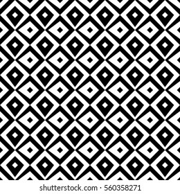 Repeated black figures on white background. Ethnic wallpaper. Seamless surface pattern design with rhombuses ornament. Polygons motif. Digital paper for textile print, web designing. Vector