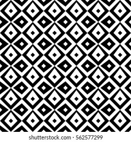 Repeated black figures on white background. Ethnic wallpaper. Seamless surface pattern design with rhombuses ornament. Diamonds motif. 
