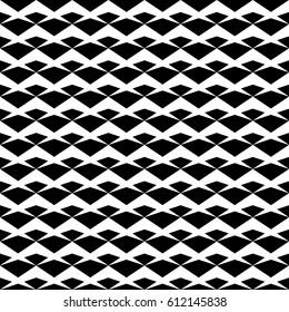 Repeated black geometrical figures on white background. Seamless surface pattern design with polygons. Scales motif. Quadrangular blocks wallpaper. Digital paper for page fills, web designing. Vector.
