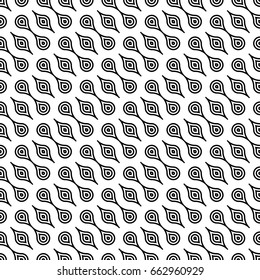 Repeated black interlocking figures tessellation on white background. Rounded blocks ornament wallpaper. Seamless surface pattern design with pavers. Mosaic motif. Digital paper with dumbbell shapes.