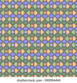 Repeated black polygons on white background. Symmetric geometric figures wallpaper. Seamless surface pattern design with pentagons and squares. Tiles motif. Digital paper for textile print. Vector art