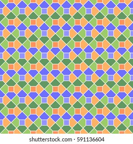 Repeated black polygons on white background. Symmetric geometric figures wallpaper. Seamless surface pattern design with pentagons and squares. Tiles motif. Digital paper for textile print. Vector art