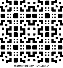 Repeated black quadrangles and brackets on white background. Embroidery ornament motif. Symmetric geometric surface pattern design wallpaper. Digital paper for textile print, web designing. Vector art