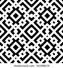 Repeated black rhombuses and brackets on white background. Embroidery ornament motif. Symmetric geometric surface pattern design wallpaper. Digital paper for textile print, web designing. Vector art