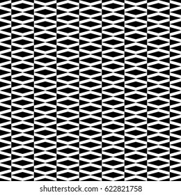 Repeated black rhombuses and triangles on white background. Ethnic wallpaper. Seamless surface pattern design with diamonds ornament. Lozenge motif. Digital paper for textile print, web designing.