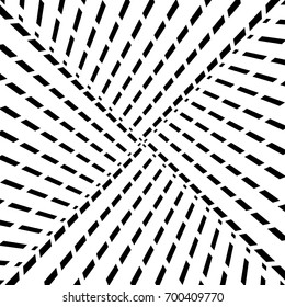 Repeated black slanted dashed lines on white background. Surface pattern design with linear ornament. Disco lights motif. Strokes wallpaper. Angle rays. Diagonal striped illustration. Dashes vector.