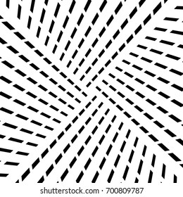 Repeated black slanted dashed lines on white background. Surface pattern design with linear ornament. Disco lights motif. Strokes wallpaper. Angle rays. Diagonal striped illustration. Dashes vector.
