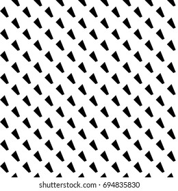 Repeated black slanted mini marks on white background. Seamless surface pattern design with polygons ornament. Quadrangular blocks wallpaper. Jagged checks motif. Digital paper, print. Dashed vector.