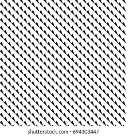 Repeated black slanted mini triangles on white background. Seamless surface pattern with polygons ornament. Triangular blocks wallpaper. Diagonal lines motif. Digital paper for print. Zigzag stripes.