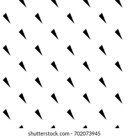 Repeated black slanted mini triangles on white background. Seamless surface pattern with polygons ornament. Triangular blocks wallpaper. Diagonal strokes motif. Digital paper for print. Dashed stripes