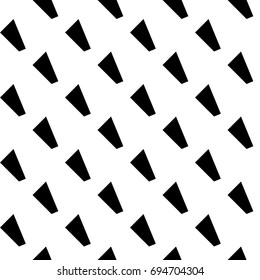 Repeated black slanted shapes on white background. Seamless surface pattern design with polygons ornament. Quadrangular blocks wallpaper. Jagged checks motif. Digital paper, print. Checkered vector.