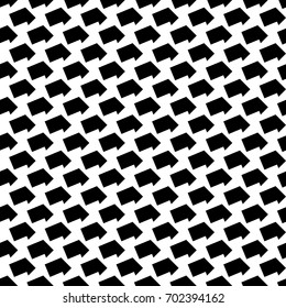 Repeated black slanted shapes on white background. Seamless surface pattern design with polygons ornament. Hexagonal blocks wallpaper. Jagged figures motif. Digital paper for print, page fill. Vector.