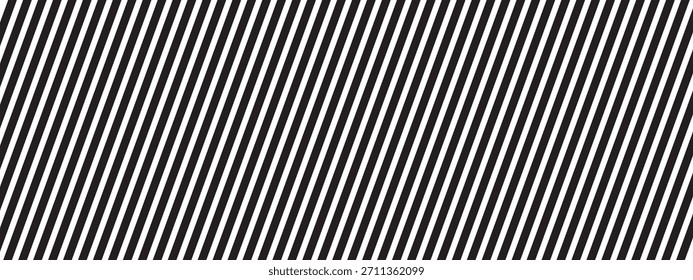 Wiederholte schwarze gerade diagonale Linien auf weißem Hintergrund. Schräge parallele Streifen. Kippbarer Streifendruck. Abgewinkelte Streifen Tapete. Abstraktes, minimalistisches Design. Vektorgrafik.