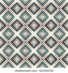 Repeated blue diamonds background. Geometric motif. Seamless surface pattern design with retro colors rhombuses ornament. Grid digital paper, textile print, web designing. Vector art.