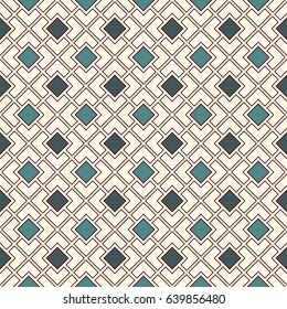 Repeated blue diamonds background. Geometric motif. Seamless surface pattern design with pastel colors square ornament. Grid digital paper, textile print, web designing. Vector art.