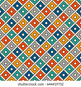 Repeated bright diamonds background. Geometric motif. Seamless surface pattern design with vivid colors square ornament. Grid digital paper, textile print, web designing. Vector art.