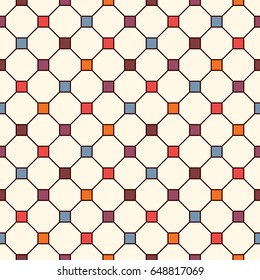 Repeated bright squares abstract background. Minimalist seamless surface pattern with geometric ornament. Simple modern print. Checkered wallpaper. Vector art