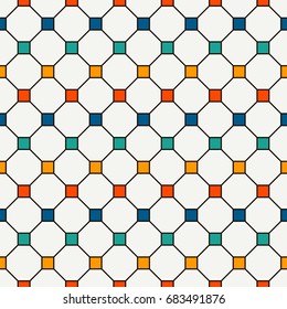 Repeated bright squares abstract background. Minimalist seamless surface pattern with geometric ornament. Simple modern print. Checkered wallpaper. Vector art