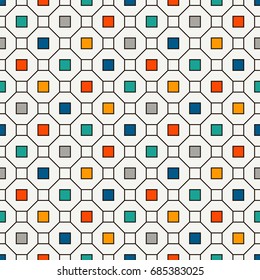 Repeated bright squares abstract background. Minimalist seamless surface pattern with geometric ornament. Simple modern print. Checkered wallpaper. Vector art