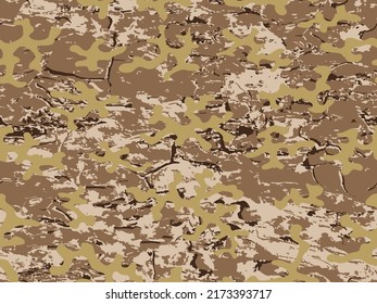 Repeated Brown Colorful Vector Commando Art.  Dark Seamless Monochrome Graphic Camouflage Background. Desert Repeated Grunge Graphic Combat Design. Seamless Khaki Vector Soldier Backdrop. 