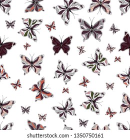 Repeated butterflies. Sketch, doodle, scribble. Endless. Cute girly seamless pattern drawn by hand. Vector illustration.