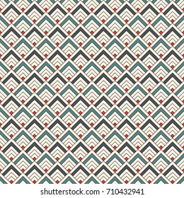 Repeated chevrons abstract wallpaper. Asian traditional ornament with scallops. Mountain stamp motif. Seamless surface pattern with scales. Modern japanese style digital paper, textile print. Vector