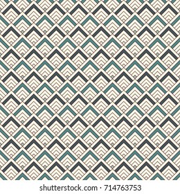 Repeated chevrons abstract wallpaper. Asian traditional ornament with scallops. Mountain stamp motif. Seamless surface pattern with scales. Modern japanese style digital paper, textile print. Vector
