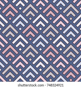 Repeated chevrons abstract wallpaper. Asian traditional ornament with scallops. Mountain stamp motif. Seamless surface pattern with scales. Modern japanese style digital paper, textile print. Vector