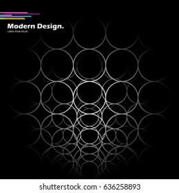 Repeated circles on the black background. Abstract pattern.